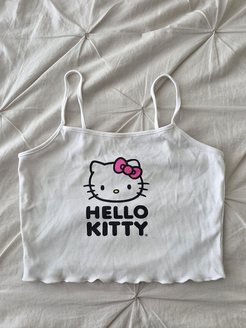 SHEIN x Hello Kitty Ribbed Crop Cami Graphic Tank Top